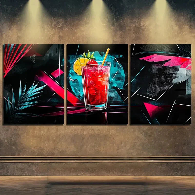 3pcs Delicious Drink Strawberry Red Perfect Wall Art Set Canvas Framed 40x60cm - High Quality Print 100% Australian Made Wall Canvas Ready to Hang