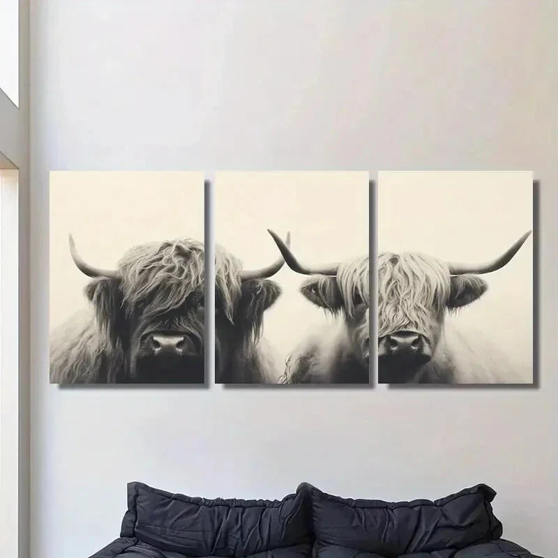3pcs Black and White Animal Metal Print Ready to Hang Art