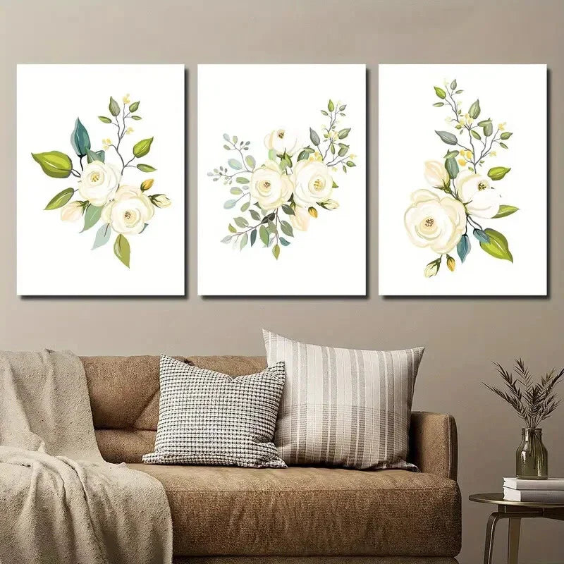 3pcs Botanical Rose Flower Watercolor Style Metal Print Ready to Hang Art