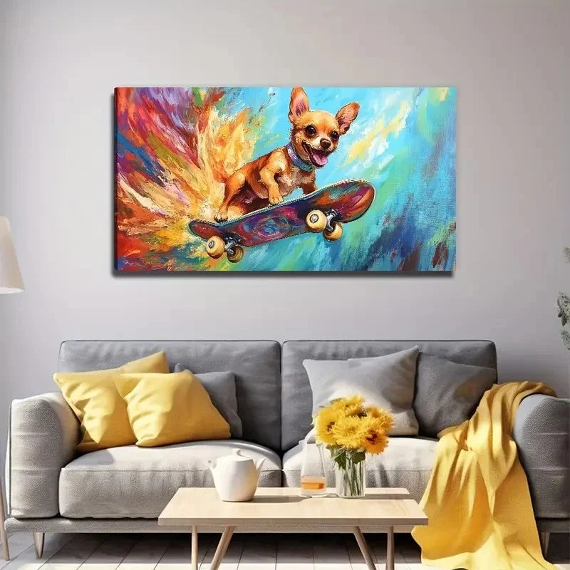 Dog Skateboard Perfect Wall Art Canvas Office Home Room Framed 80x45cm