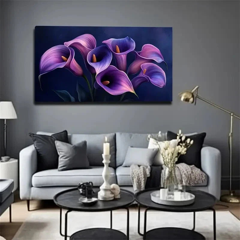 Vibrant Botanical Deep Purple Wall Art Canvas Office Home Room Framed 120x60cm