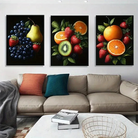 3pcs Strawberries Oranges Pears Blueberries Metal Print Ready to Hang Art