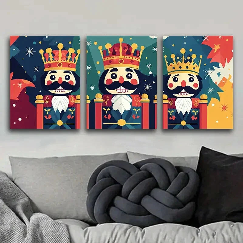 3pcs Cartoon Nutcracker Art Painting, Metal Print Ready to Hang Art