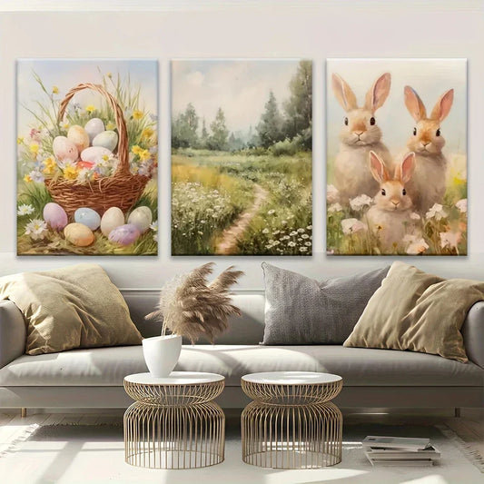 3pcs Lot Of Eggs Are In Brown Bag Cute Bunnies Metal Print Ready to Hang Art