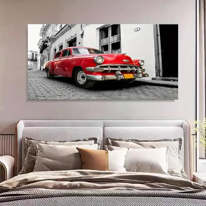 Red Antique Car Modern Wall Art Canvas Office Home Room Framed 120x60cm