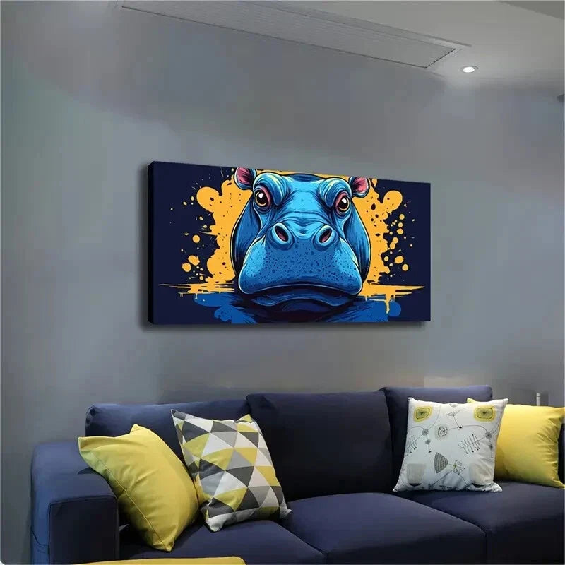 Abstract Hippo Head Close-Up Wall Art Canvas Office Home Room Framed 120x60cm