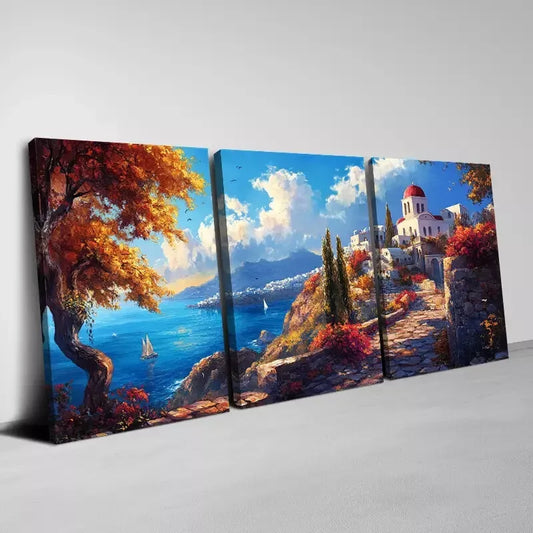 3pcs Beautiful Charming Seaside Floral Scenery Wall Art Set Canvas Framed 40x60cm -  High Quality Print 100% Australian Made Wall Canvas Ready to Hang