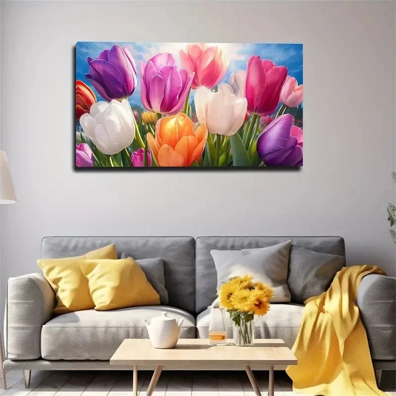 Painting Of Colorful Tulips Wall Art Canvas Office Home Room Framed 120x60cm