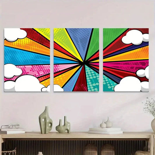 3pcs olorful Pop Art Vibrant Abstract Metal Print Ready to Hang Art