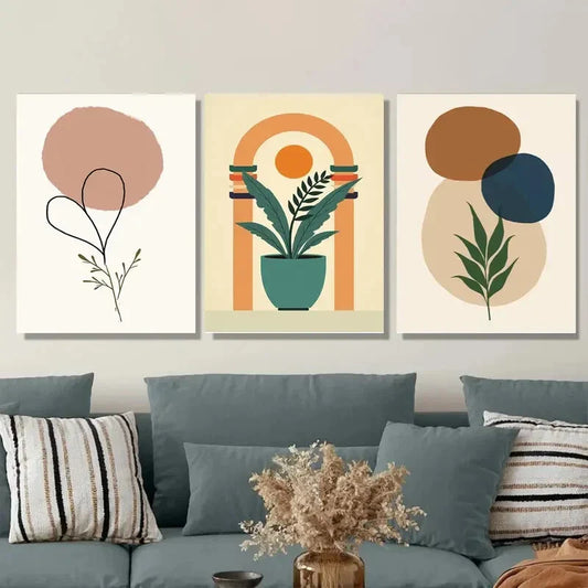 3pcs Boho Style Modern Abstract Metal Print Ready to Hang Art