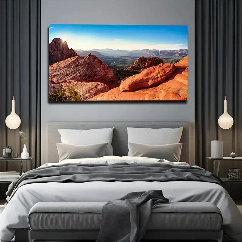 Stone Mountain Landscape Wall Art Canvas Office Home Room Framed 80x45cm