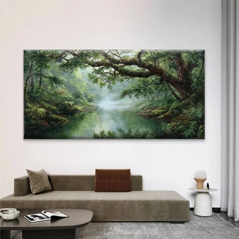 Forest River Reflection Wall Art Canvas Office Home Room Framed 80x45cm