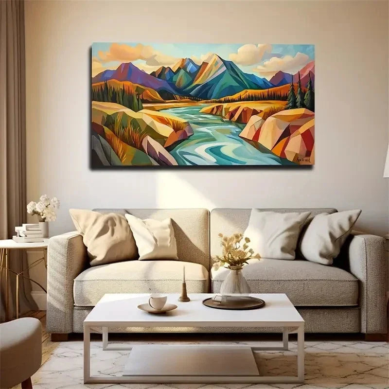 Abstract Rivers Mountains Wall Art Canvas Office Home Room Framed 120x60cm