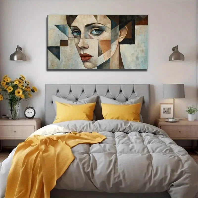 Female Face Conference Wall Art Canvas Office Home Room Framed 80x45cm.