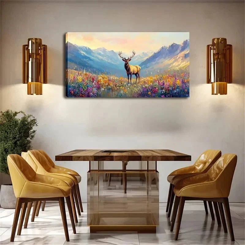 Abstract Deer Blooming Flower Wall Art Canvas Office Home Room Framed 120x60cm