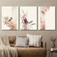 3pcs Bird and Botanical Flower Illustration Wall Art Set Canvas Framed 40x60cm - High Quality Print 100% Australian Made Wall Canvas Ready to Hang