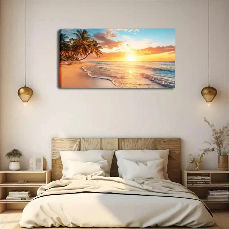 Serene Beach Sunrise Sky Wall Art wall canvas office home room framed 120x60cm