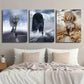 3pcs Giant Wolf Black Panther Lion & Tiny Human Wall Art Set Canvas Framed 40x60cm - High Quality Print 100% Australian Made Wall Canvas Ready to Hang