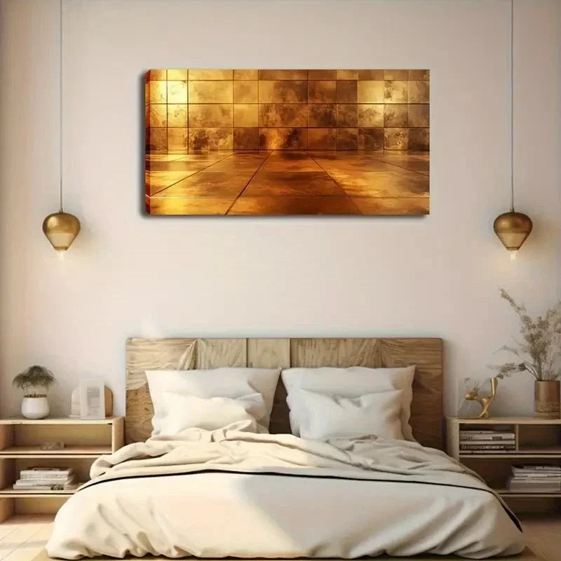 Minimalist Abstract Golden Wall Art Canvas Office Home Room Framed 120x60cm