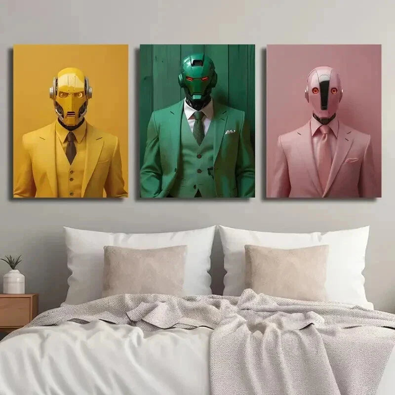 3pcs Future Robot World Creative Illustrations Wall Art Set Canvas Framed 40x60cm - High Quality Print 100% Australian Made Wall Canvas Ready to Hang