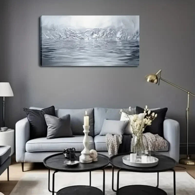 Serene Blue & White Wave Design Wall Art Canvas Office Home Room Framed 120x60cm