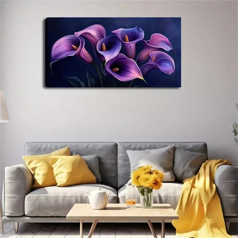 Blooming Calla Lilies Purple Wall Art Canvas Office Home Room Framed 120x60cm