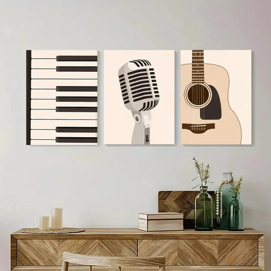 3pcs Guitar & Microphone Gifts for Musicians Metal Print Ready to Hang Art