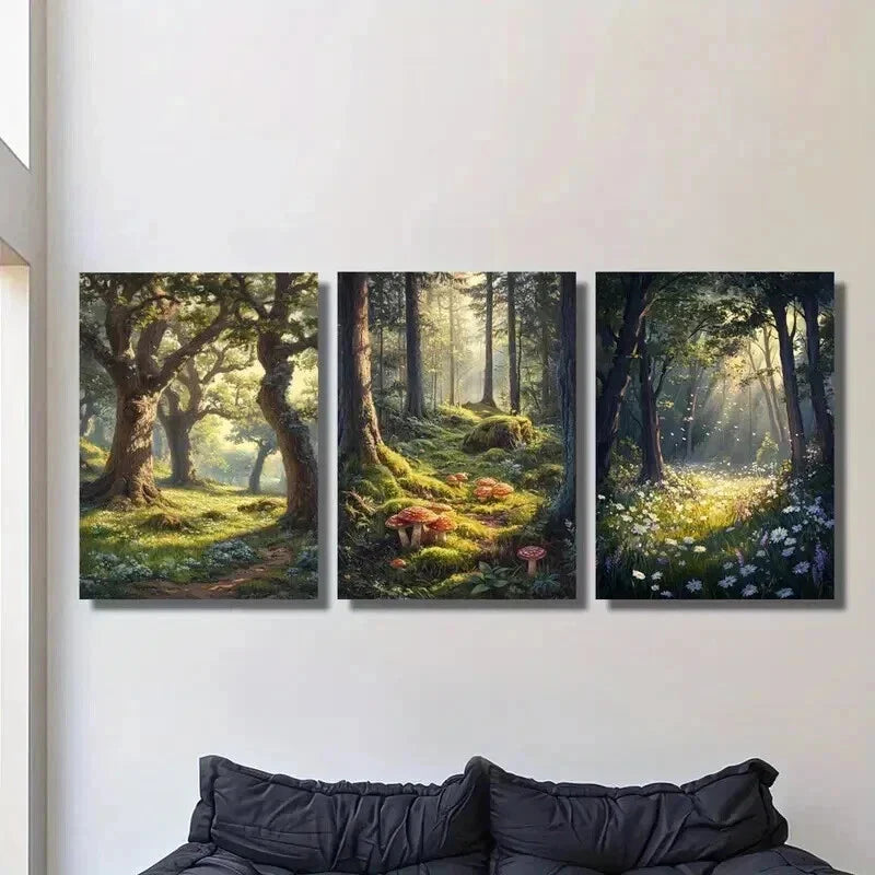 3pcs Forest & Flowers Nature Landscape Wall Art Set Canvas Framed 40x60cm - High Quality Print 100% Australian Made Wall Canvas Ready to Hang