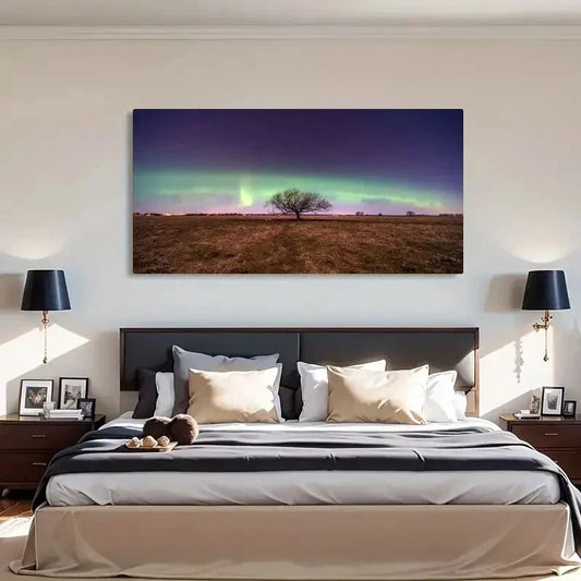 Northern Lights & Bow Trees Wall Art Canvas Office Home Room Framed 80x45cm