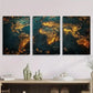 3pcs Golden Illuminated Cityscape Abstract Metal Print Ready to Hang Art