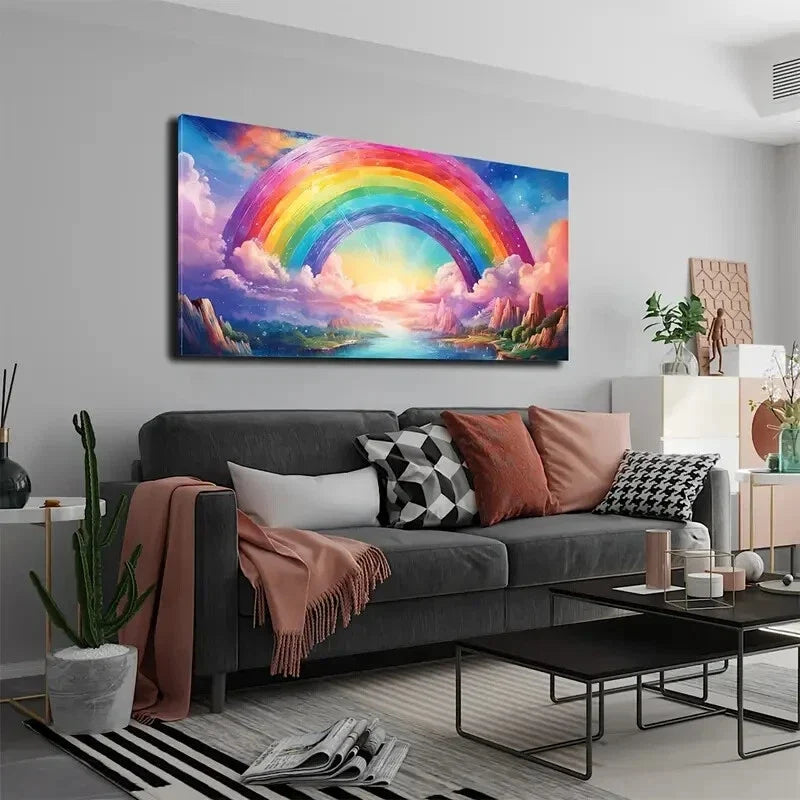 Abstract Rainbow Sky Modern Wall Art Canvas Office Home Room Framed 120x60cm