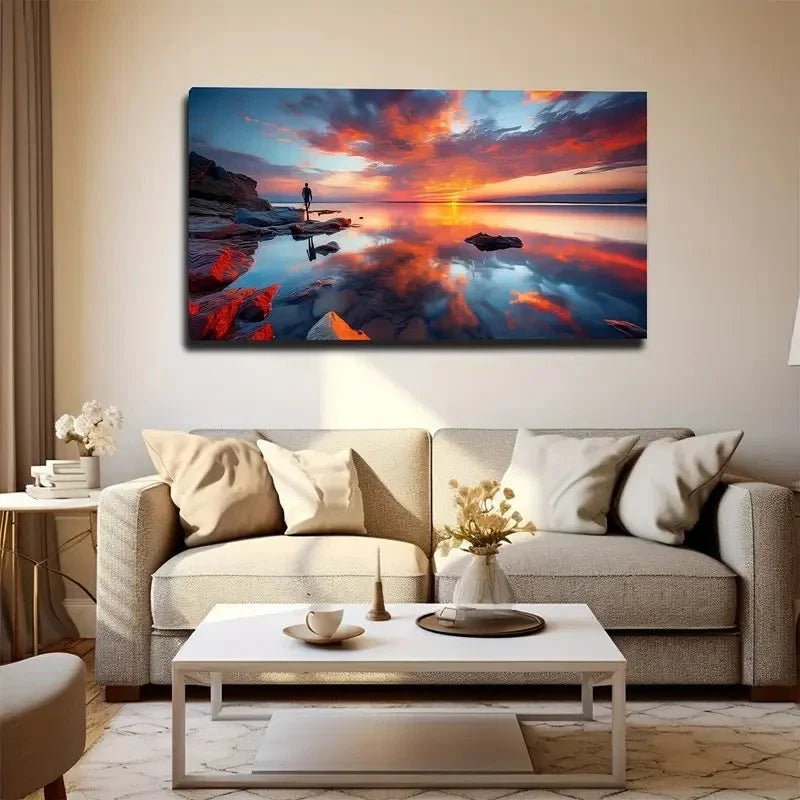 Vibrant Sunset Reflection Wall Art Canvas Office Home Room Framed 120x60cm