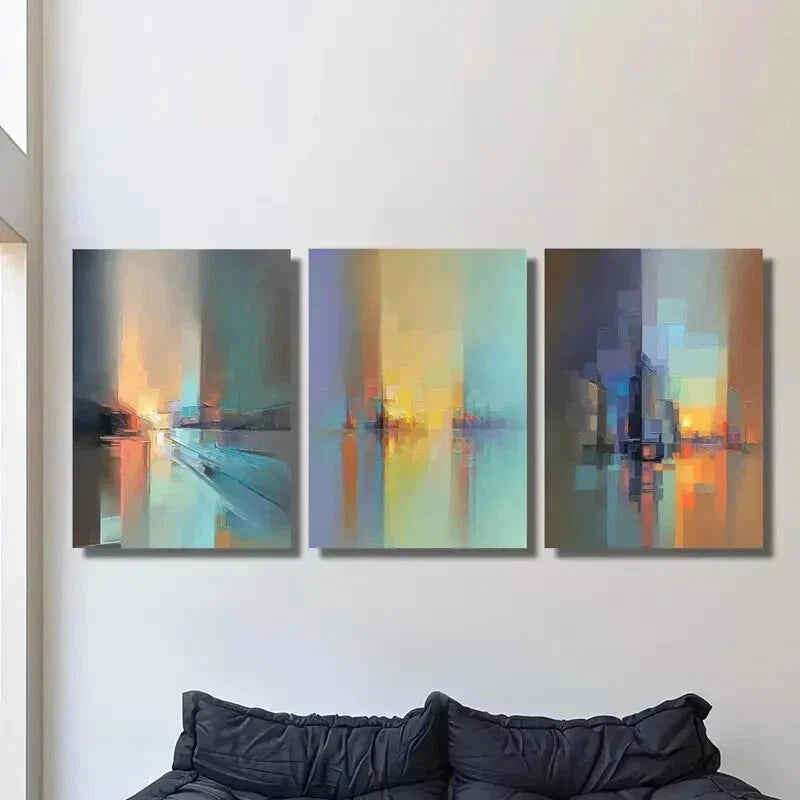 3pcs Geometric City Architecture & Skyline Wall Art Set Canvas Framed 40x60cm - High Quality Print 100% Australian Made Wall Canvas Ready to Hang