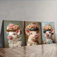 3pc   Featuring a Pig in a Stylish Hat Wall Art Set Canvas Framed 40x60cm - High Quality Print 100% Australian Made Wall Canvas Ready to Hang