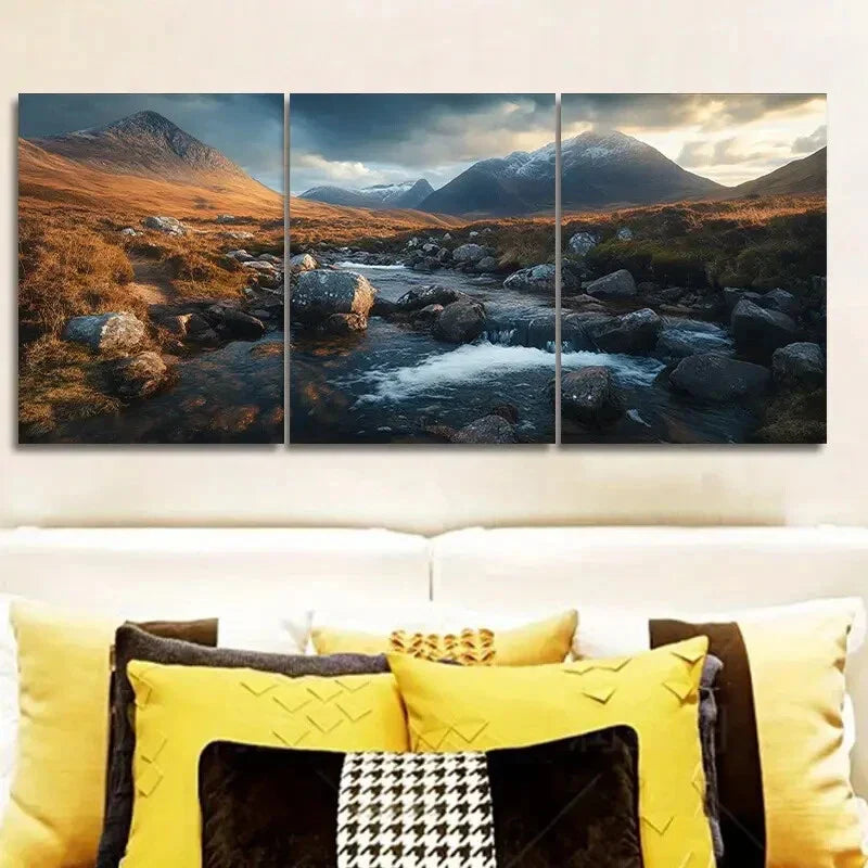 3pcs Modern Landscape Print Metal Print Ready to Hang Art