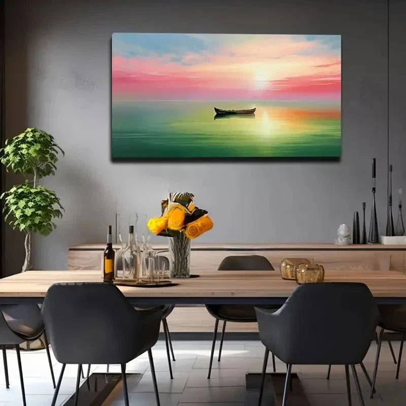 Serene Sunset With Red Sky Wall Art Canvas Office Home Room Framed 80x45cm