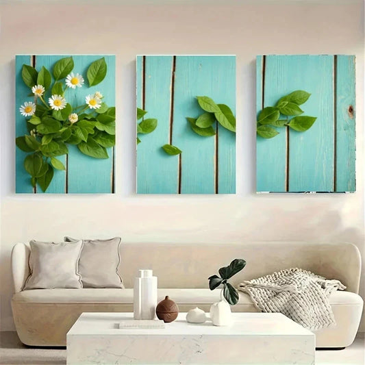 3pcs A Bouquet of White Daisies Metal Print Ready to Hang Art