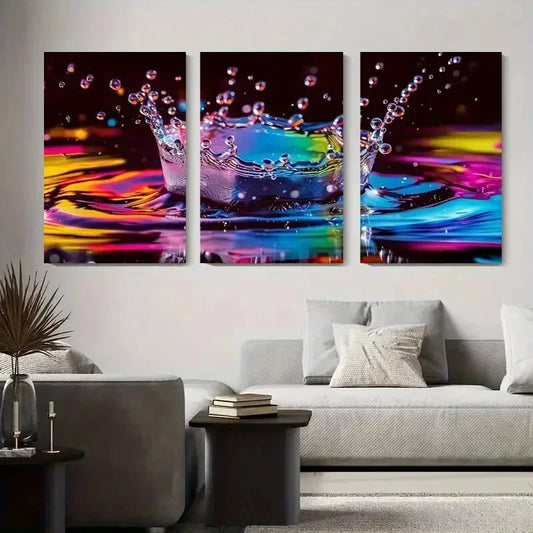 3pcs Colorful Water Splash Abstract Modern Metal Print Ready to Hang Art