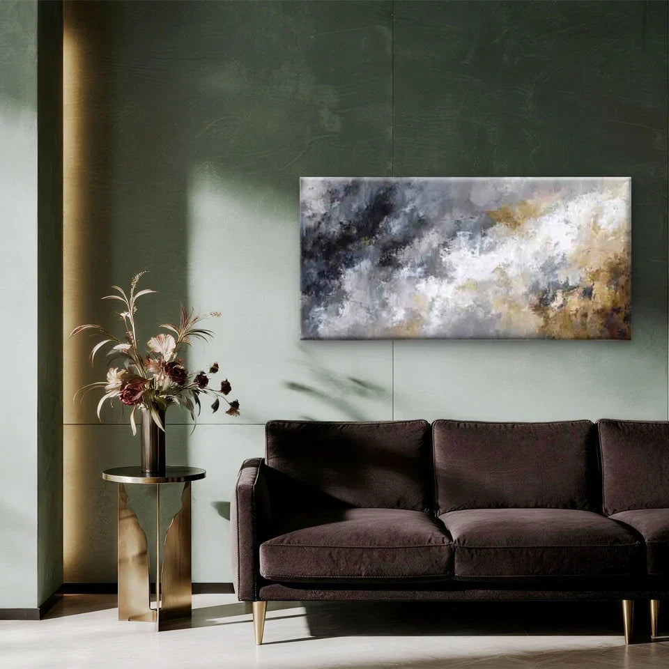 Abstract Flow Neutral Tones Wall Art Canvas Office Home Room Framed 120x60cm