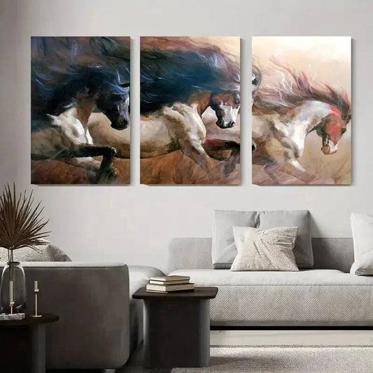3pcs Abstract Wild Horses Flowing Mane Metal Print Ready to Hang Art