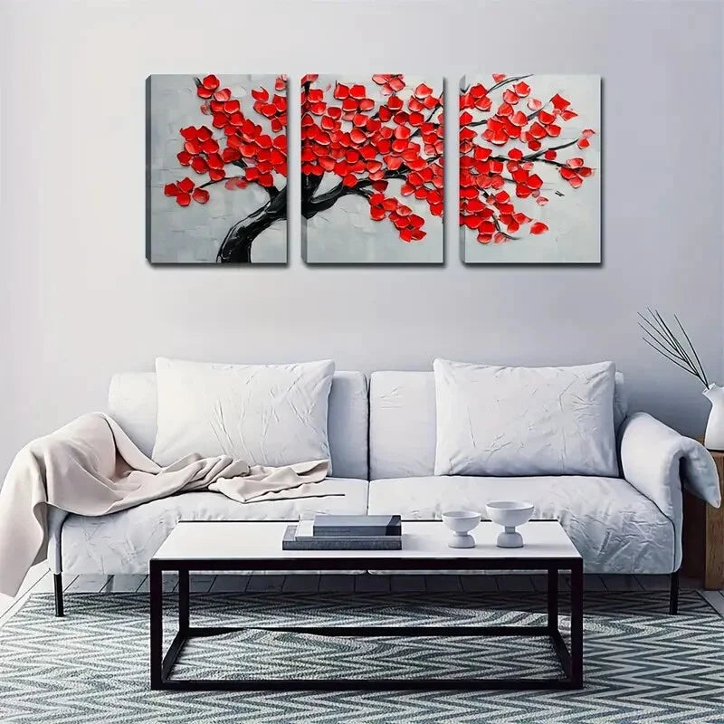 3pcs  Red Leaf Vintage Style  Wall Art Set Canvas Framed 40x60cm - High Quality Print 100% Australian Made Wall Canvas Ready to Hang
