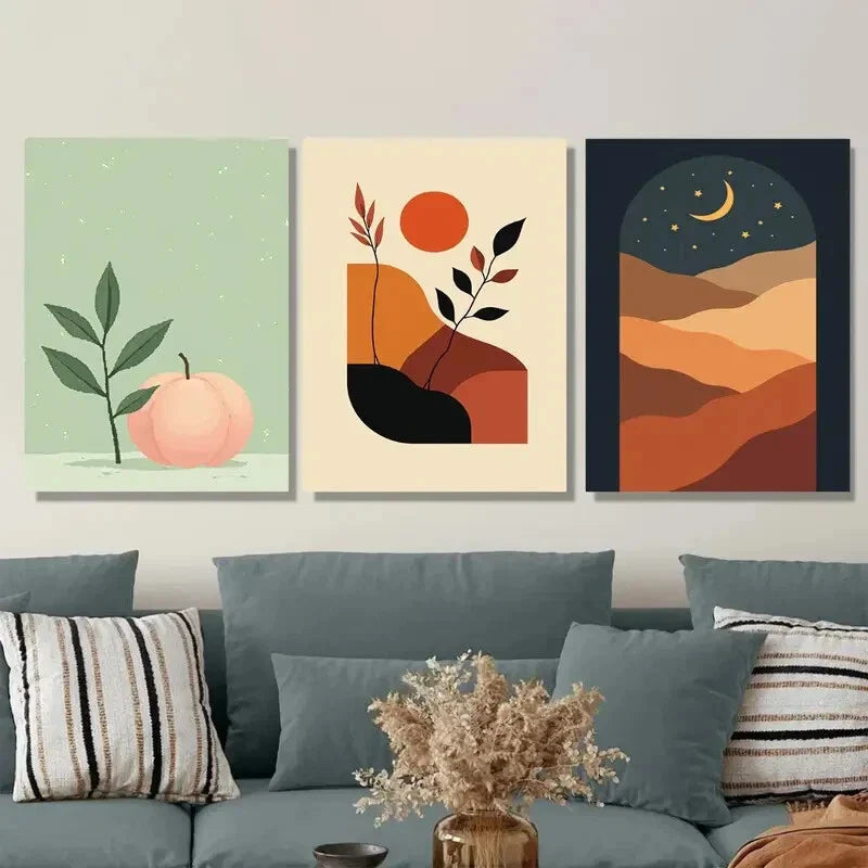 3pcs Peach, Sunset, And Night Sky Abstract Wall Art Set Canvas Framed 40x60cm - High Quality Print 100% Australian Made Wall Canvas Ready to Hang