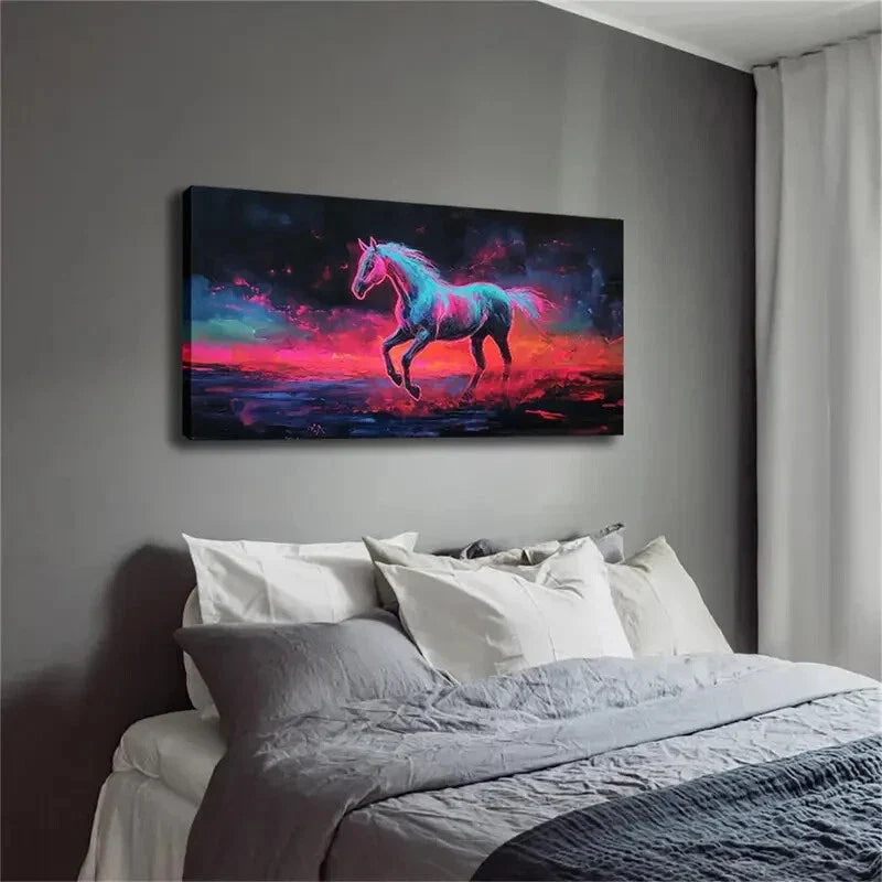 Modern Abstract Galloping Horse Wall Art Canvas Office Home Room Framed 120x60cm