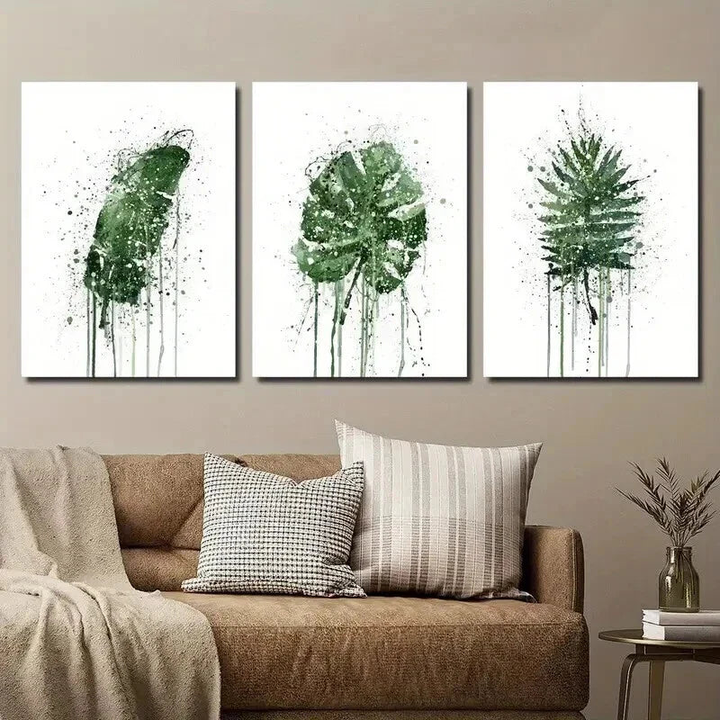 3pcs Leaf Monstera & Palm Leaf Decor Wall Art Set Canvas Framed 40x60cm - High Quality Print 100% Australian Made Wall Canvas Ready to Hang