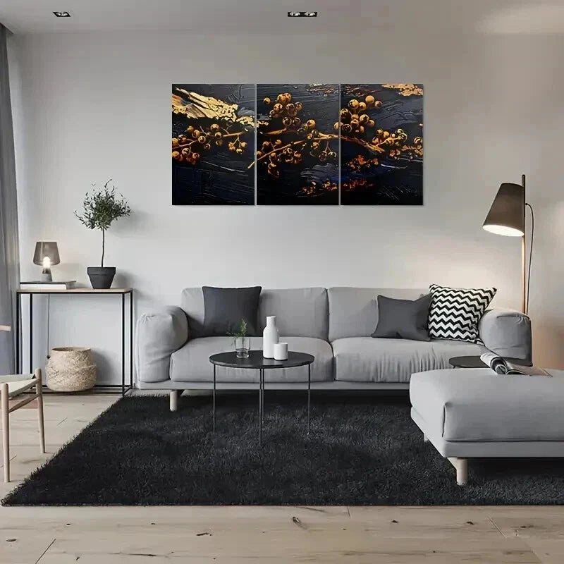 3pcs Golden Berries on Black Background Wall Art Set Canvas Framed 40x60cm - High Quality Print 100% Australian Made Wall Canvas Ready to Hang