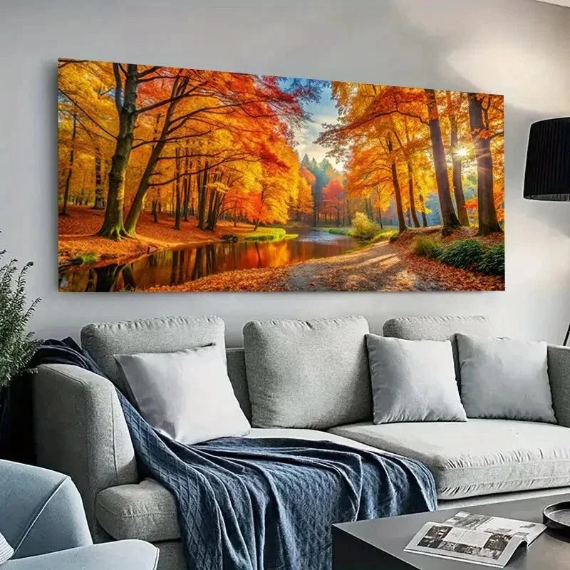 Modern Autumn Forest Design Wall Art Canvas Office Home Room Framed 120x60cm