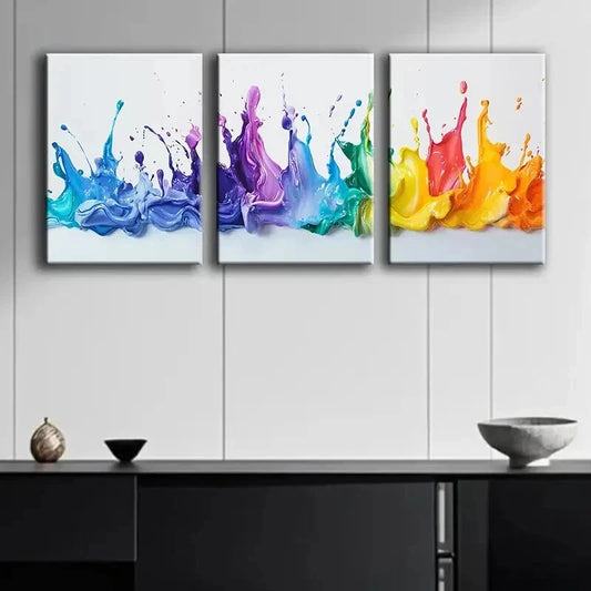 3pcs Colorful Splashes of Liquid Paint Perfect Wall Art Set Canvas Framed 40x60cm - High Quality Print 100% Australian Made Wall Canvas Ready to Hang