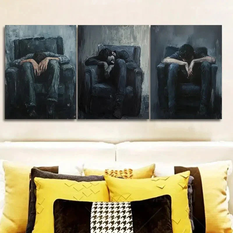 3pcs Decadent Man Trio, Modern Black & White Metal Print Ready to Hang Art