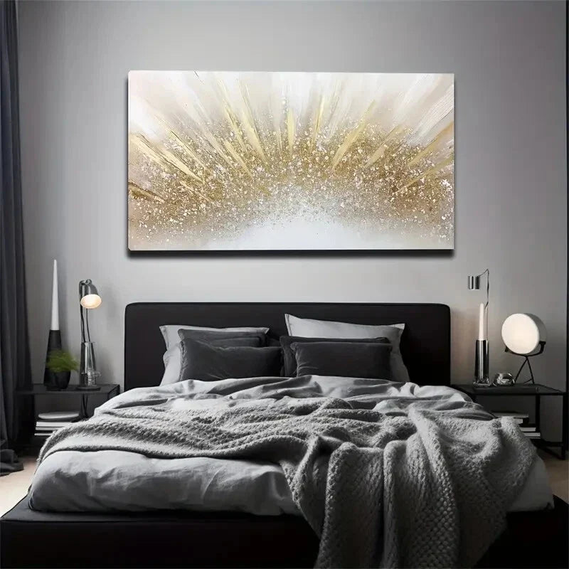 Abstract Sunburst Design Gold Wall Art Canvas Office Home Room Framed 120x60cm