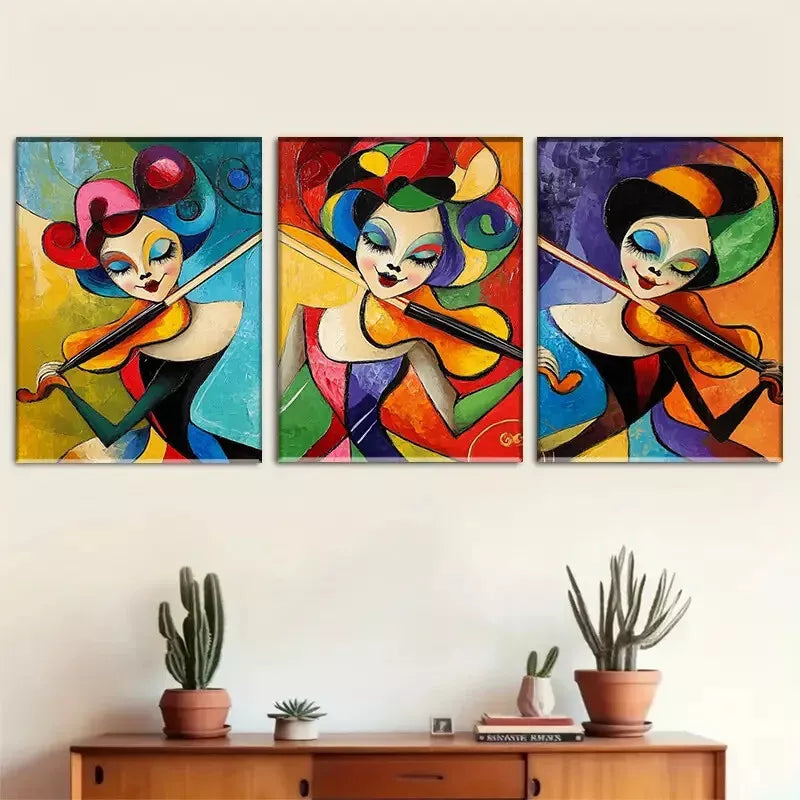 3pcs  Colorful and lively Abstract Violinist Wall Art Set Canvas Framed 40x60cm - High Quality Print 100% Australian Made Wall Canvas Ready to Hang